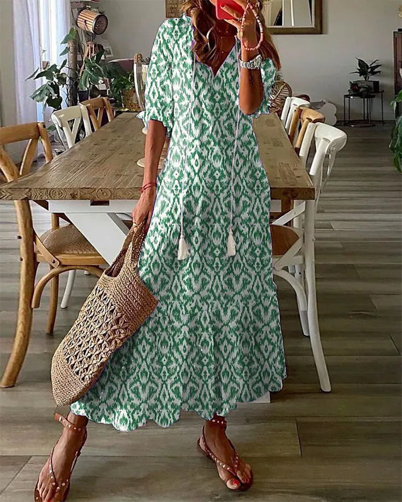 CELESTE | BOHO VINTAGE V-NECK SUMMER DRESS
