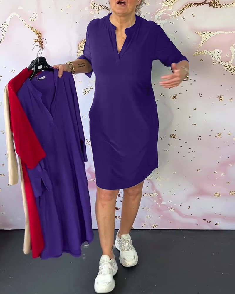 LETTICE | V-NECK SOLID COLOUR DRESS