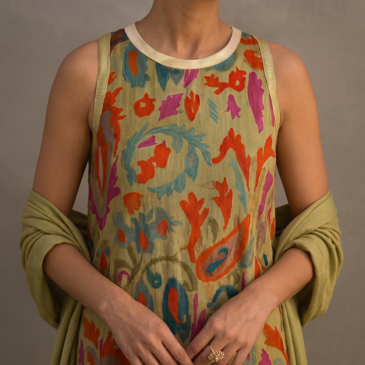 Daniela™ | Printed Dress & Matching Waistcoat