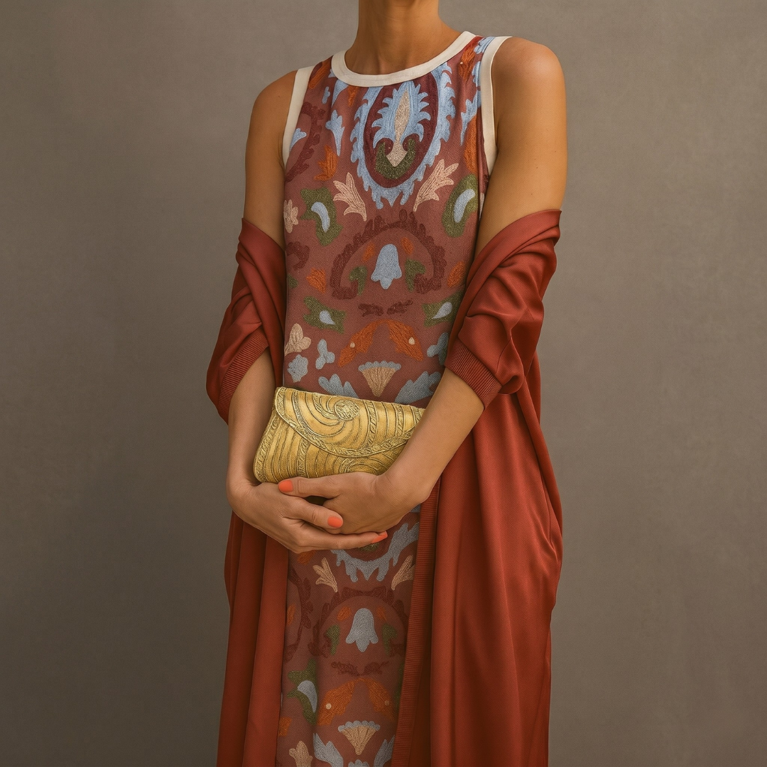 Daniela™ | Printed Dress & Matching Waistcoat