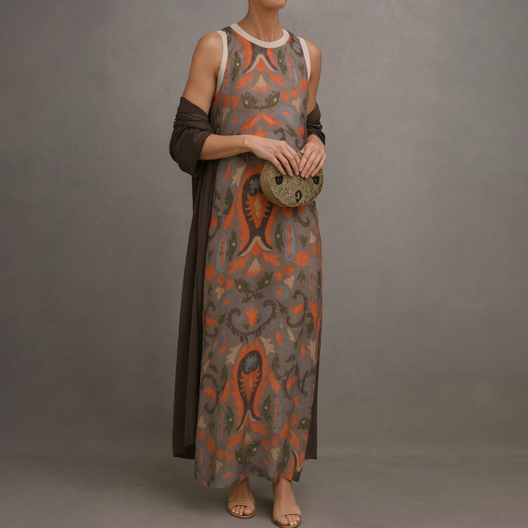 Daniela™ | Printed Dress & Matching Waistcoat