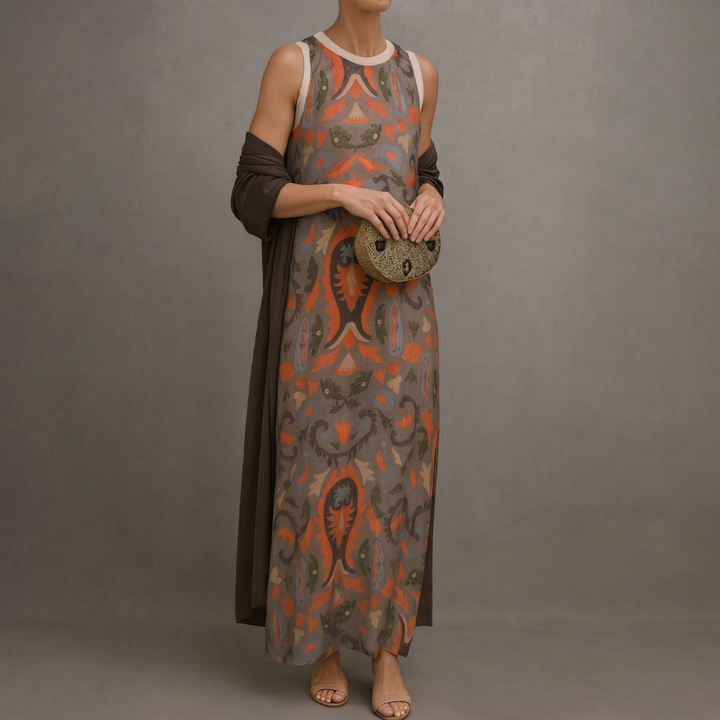 Daniela™ | Printed Dress & Matching Waistcoat