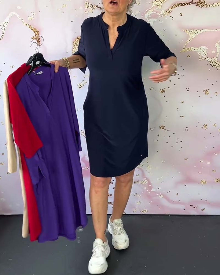 LETTICE | V-NECK SOLID COLOUR DRESS