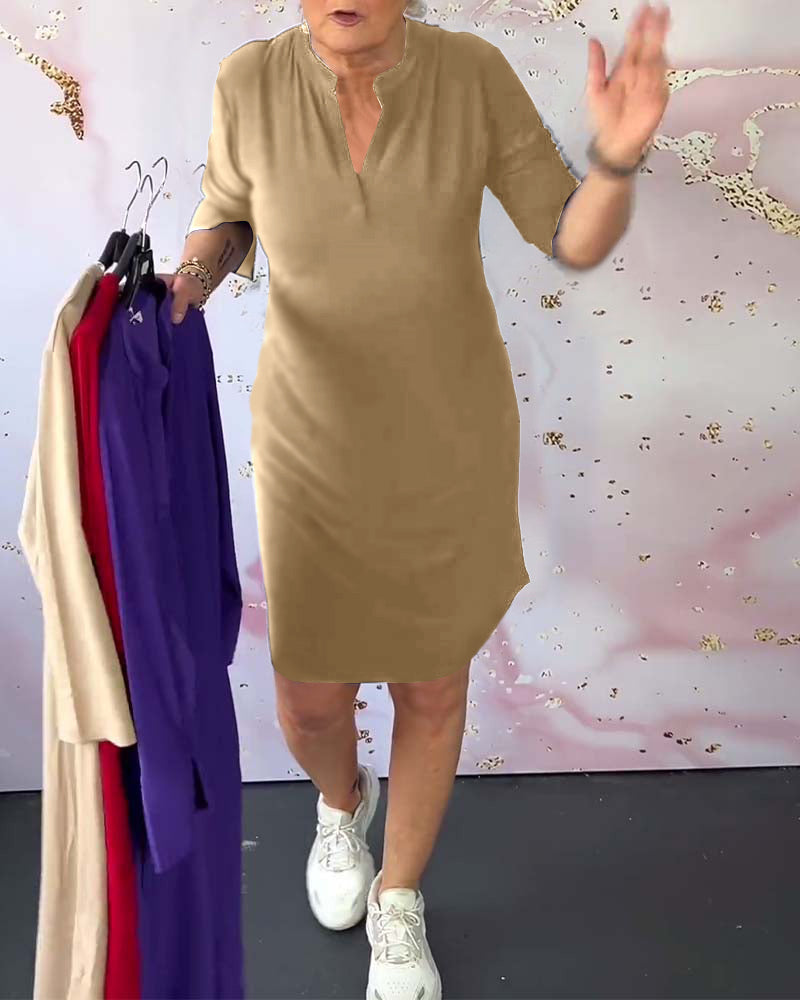 LETTICE | V-NECK SOLID COLOUR DRESS