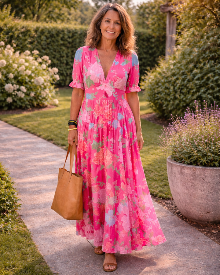 Ione | Floral V-Neck Midi Dress