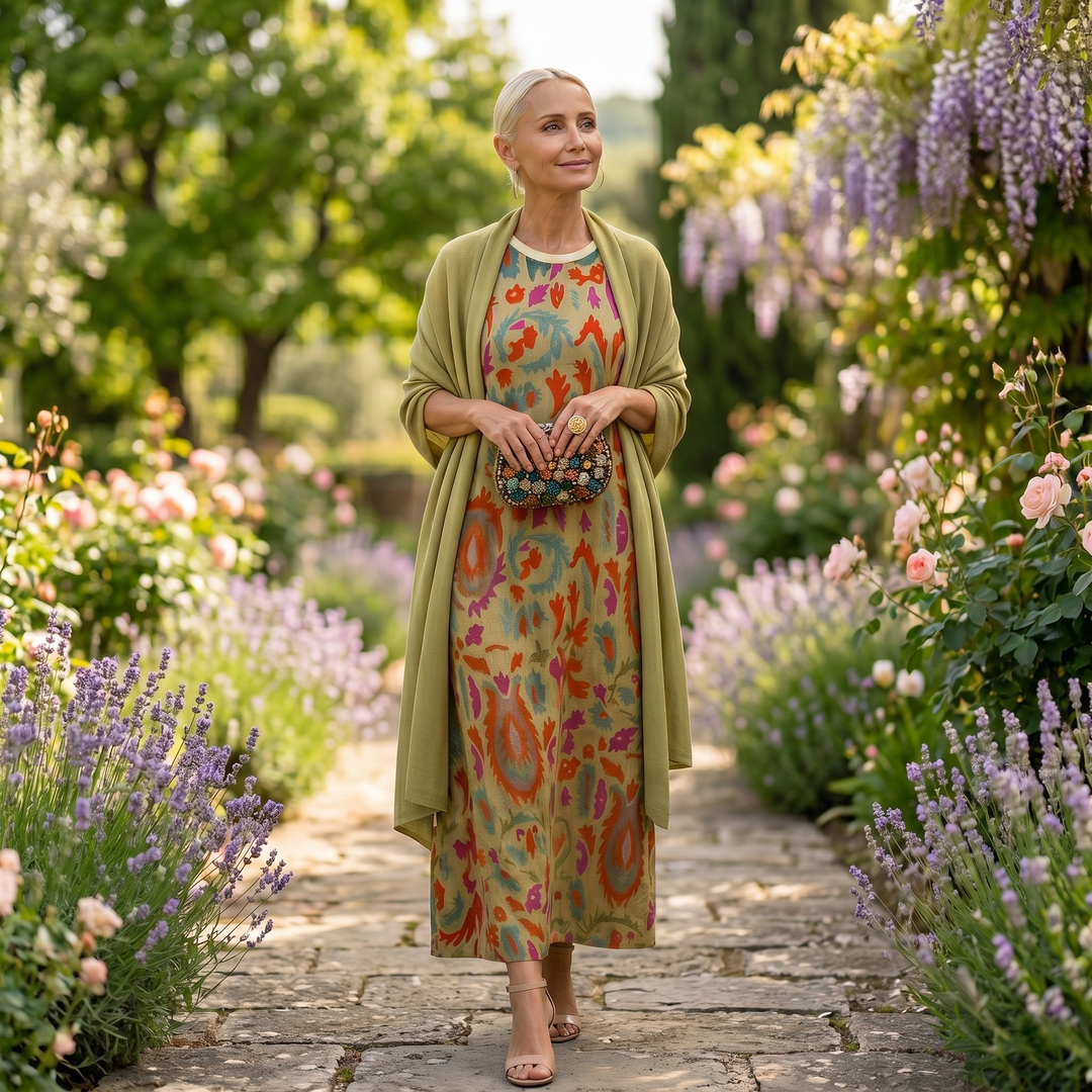 Daniela™ | Printed Dress & Matching Waistcoat