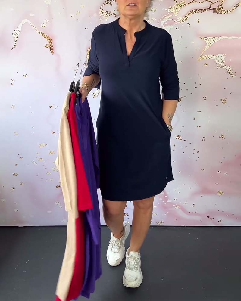 LETTICE | V-NECK SOLID COLOUR DRESS