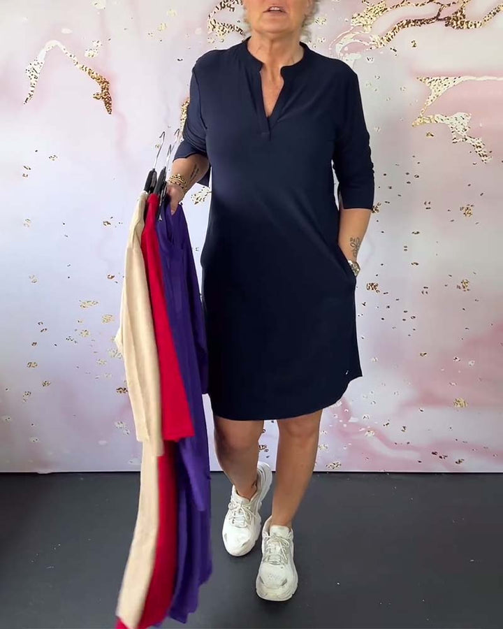 LETTICE | V-NECK SOLID COLOUR DRESS