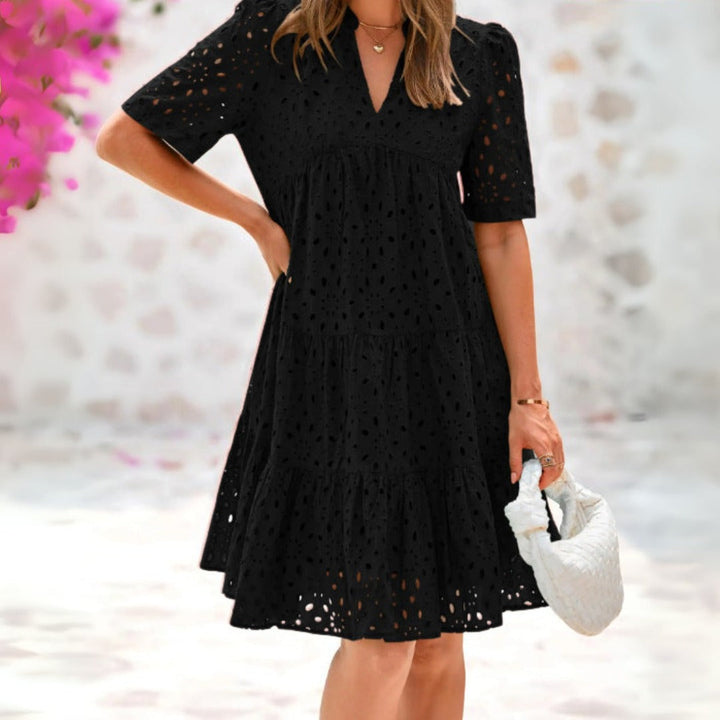 LEONORA | ELEGANT SUMMER DRESS WITH LACE AND RUFFLES