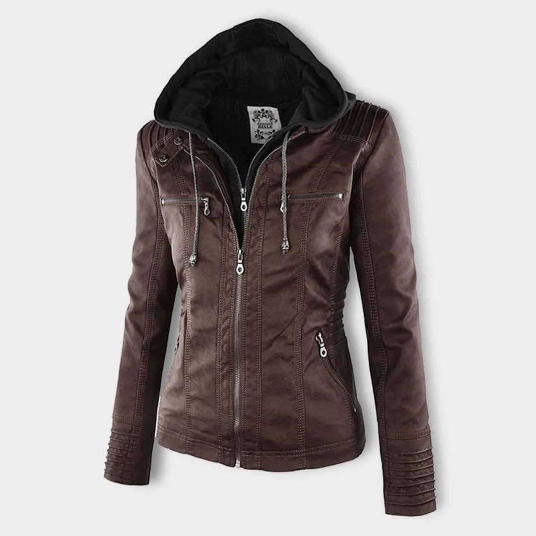 Elora | Chic Hooded Leather Jacket