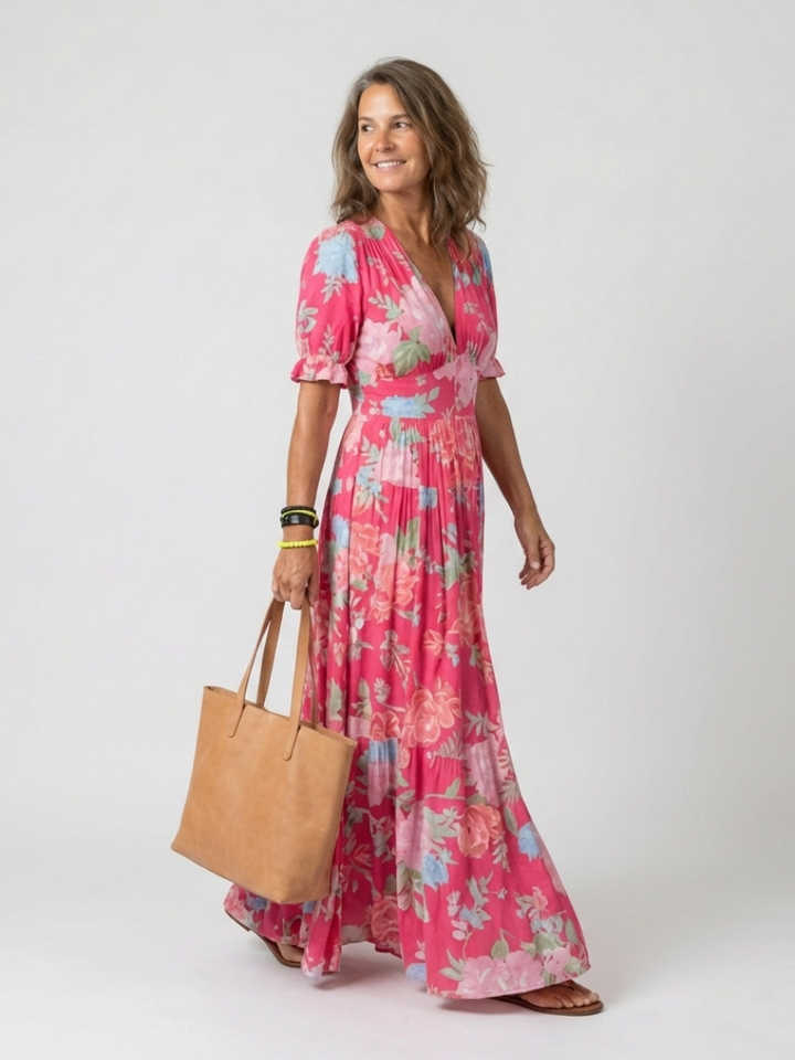 Ione | Floral V-Neck Midi Dress