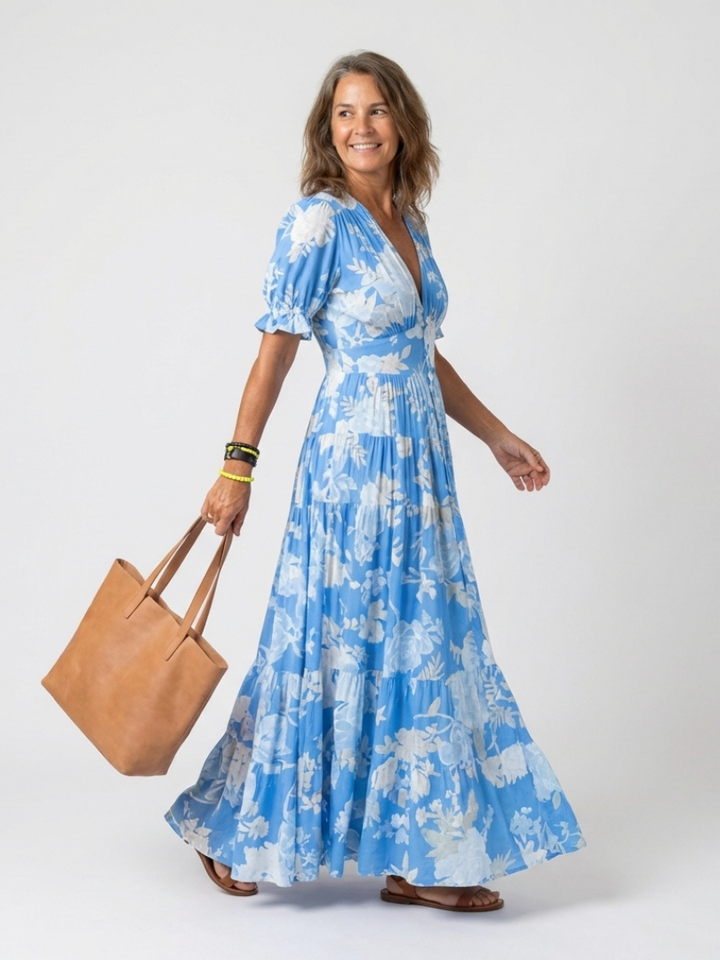 Ione | Floral V-Neck Midi Dress
