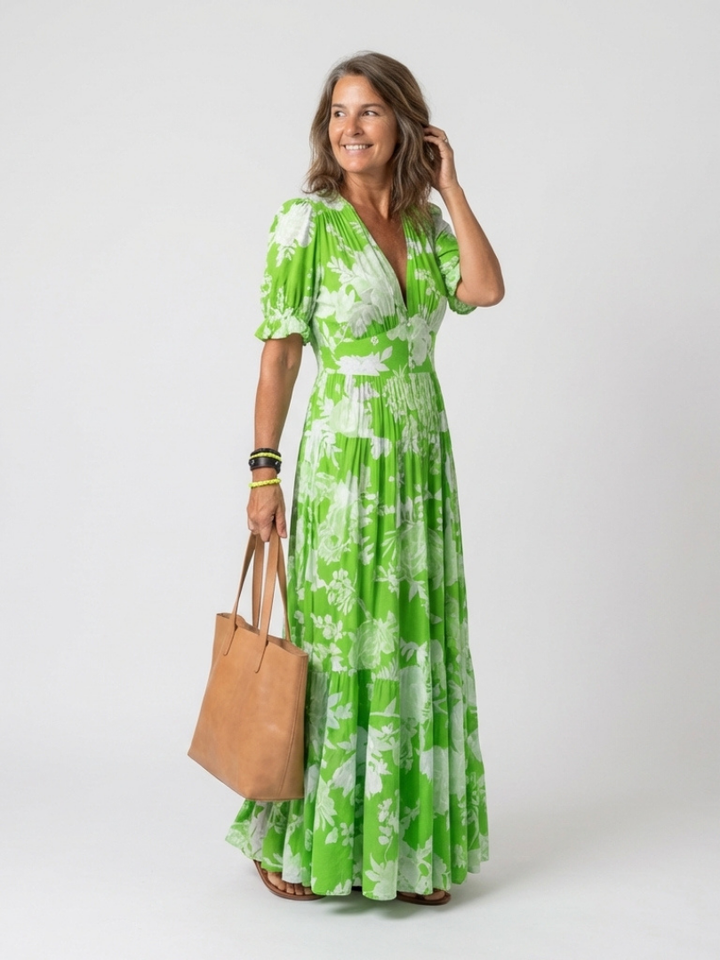 Ione | Floral V-Neck Midi Dress