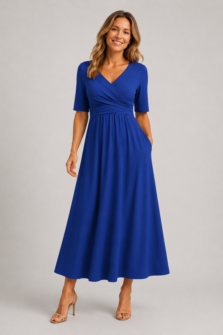 VERONICA | CROSSOVER SHORT-SLEEVE DRESS