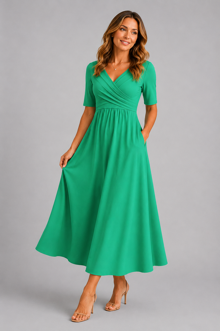 VERONICA | CROSSOVER SHORT-SLEEVE DRESS
