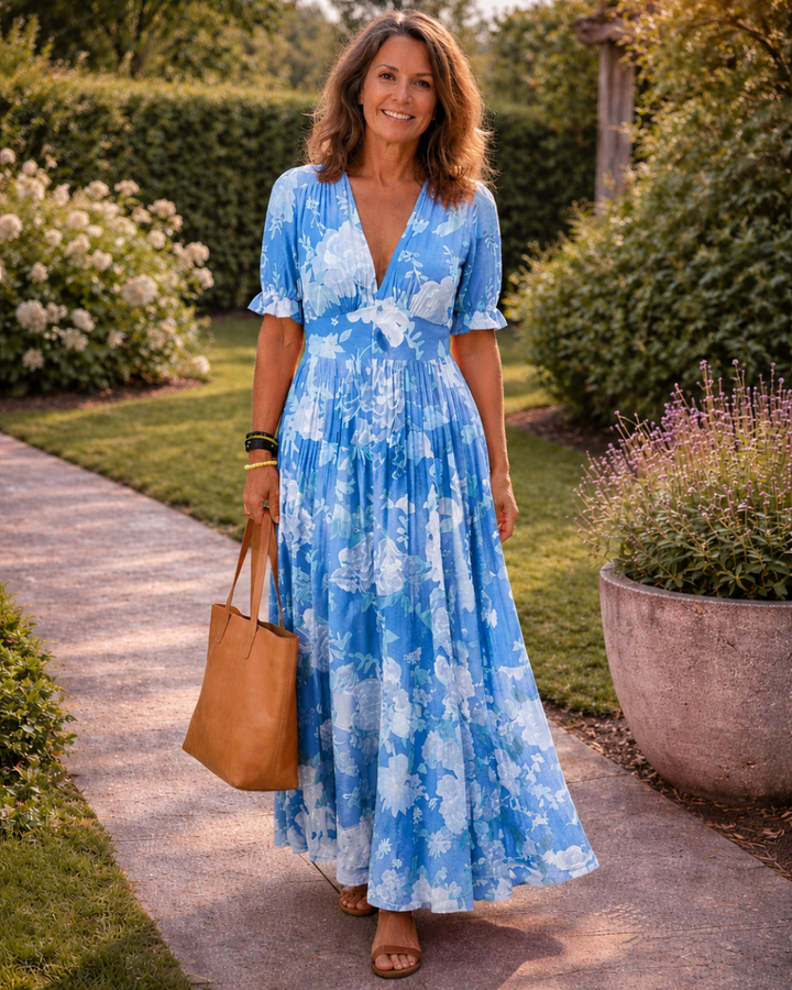 Ione | Floral V-Neck Midi Dress