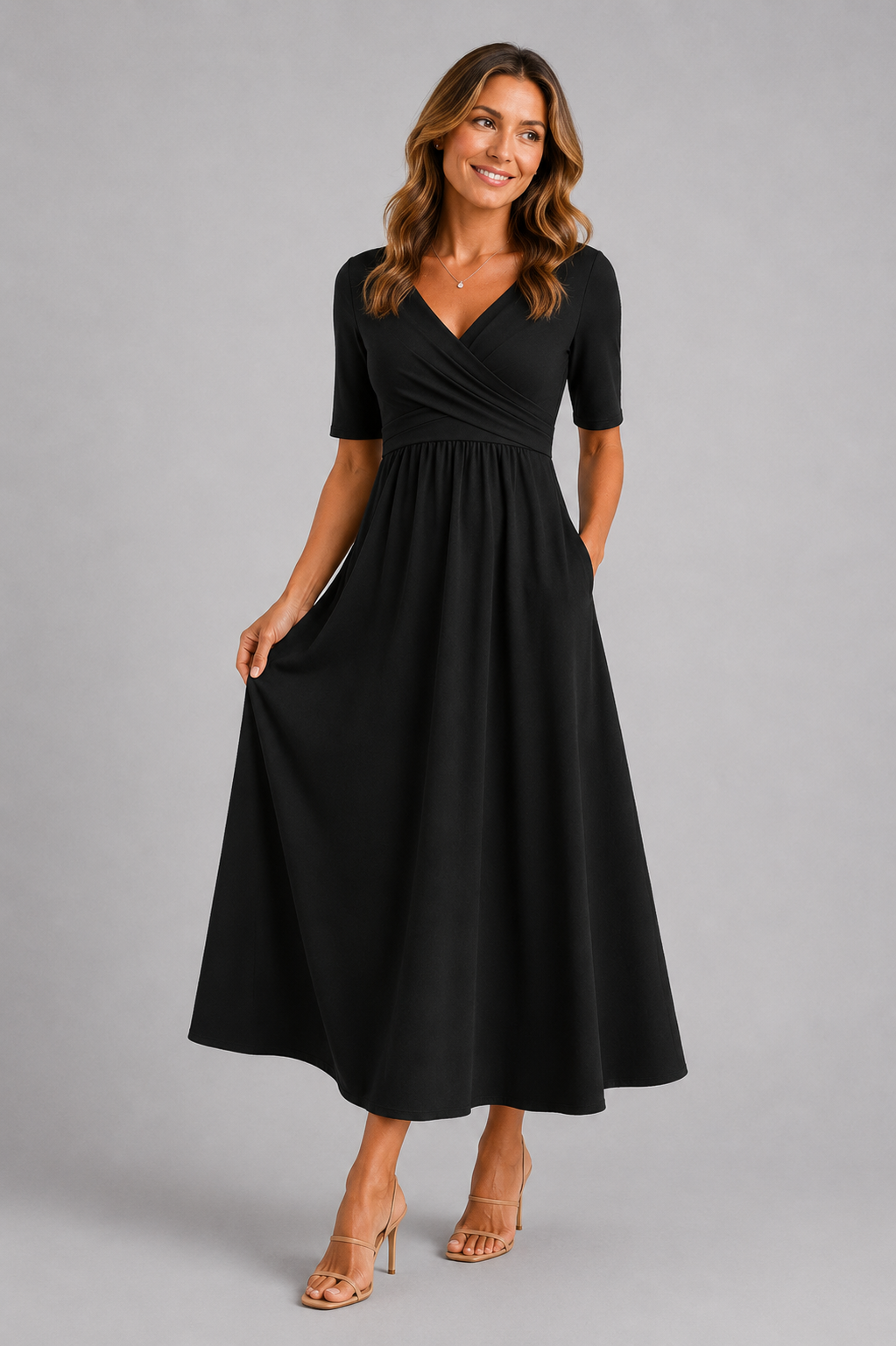 VERONICA | CROSSOVER SHORT-SLEEVE DRESS
